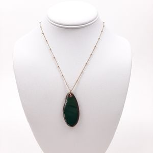 Charming Charlie Green Stone Pendant Gold Tone Necklace Long Length
